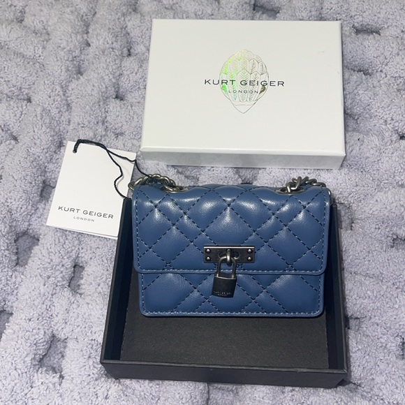 Kurt Geiger Quilted Mini Bag with Chain in Blue - Picture 1 of 6